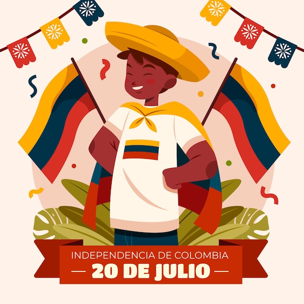 Gratis vector vlakke afbeelding voor de viering van de colombiaanse onafhankelijkheidsdag