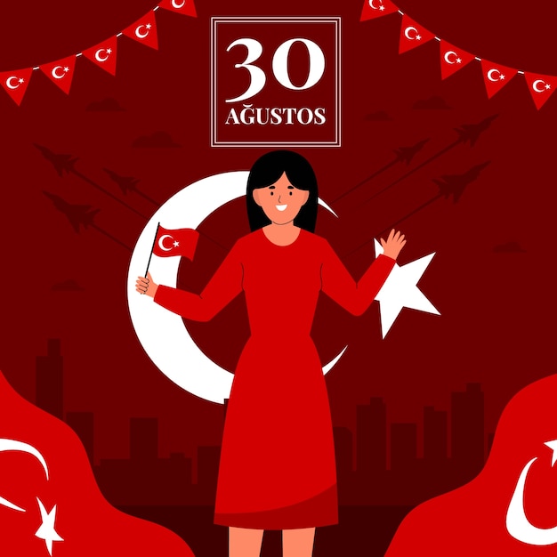 Gratis vector vlakke afbeelding voor de viering van de dag van de turkse strijdkrachten