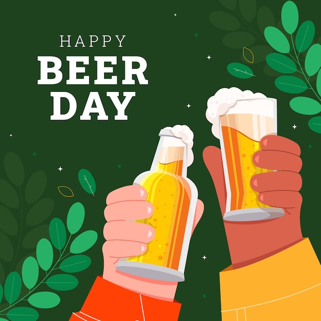 Gratis vector vlakke afbeelding voor de viering van de internationale bierdag