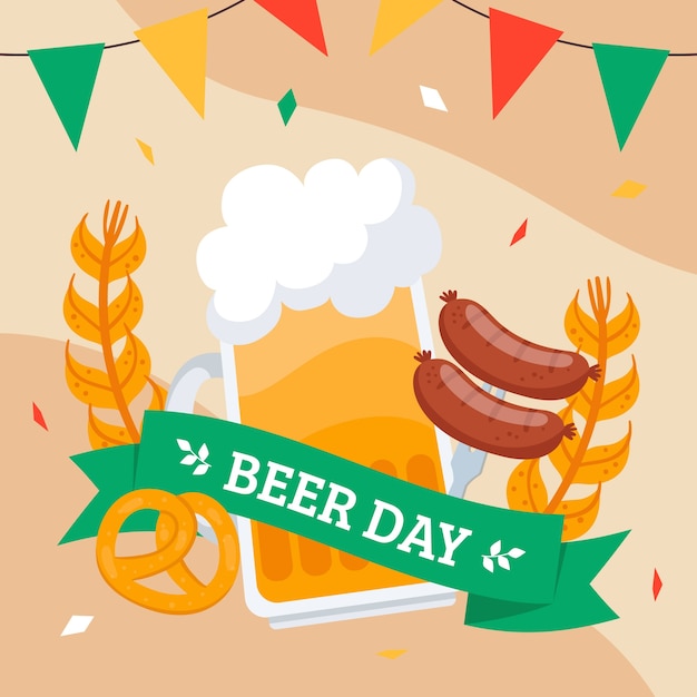 Gratis vector vlakke afbeelding voor de viering van de internationale bierdag