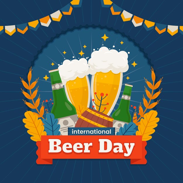 Gratis vector vlakke afbeelding voor de viering van de internationale bierdag