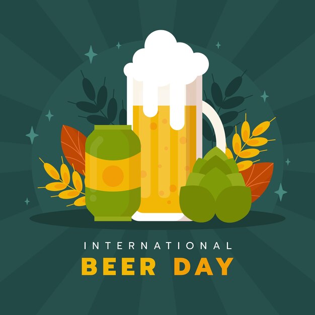 Gratis vector vlakke afbeelding voor de viering van de internationale bierdag