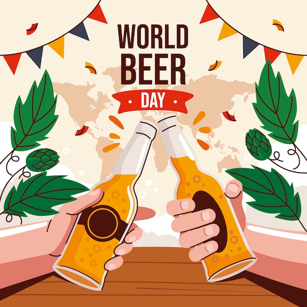 Gratis vector vlakke afbeelding voor de viering van de internationale bierdag