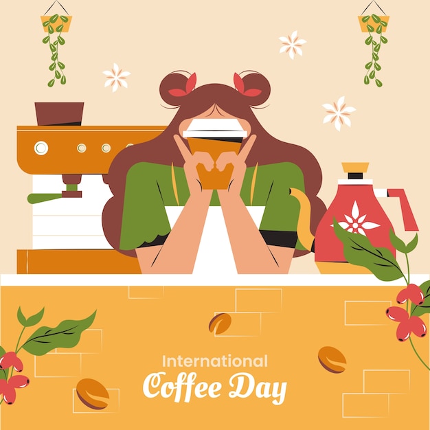 Vlakke afbeelding voor de viering van de internationale koffiedag