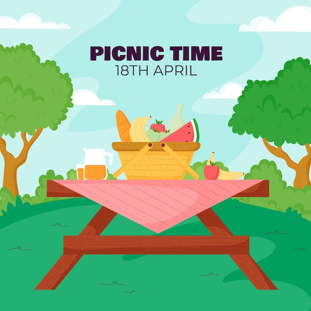 Gratis vector vlakke afbeelding voor de viering van de internationale picknickdag