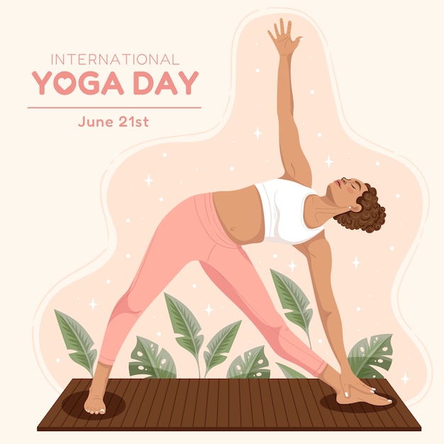 Gratis vector vlakke afbeelding voor de viering van de internationale yogadag