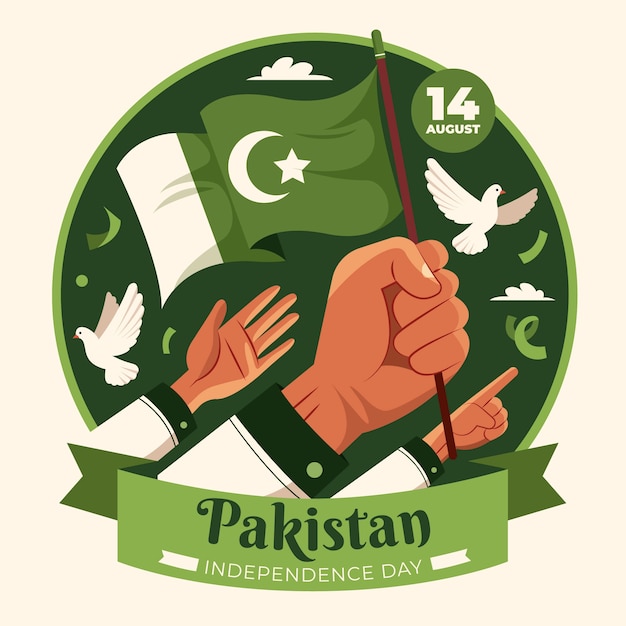 Gratis vector vlakke afbeelding voor de viering van de onafhankelijkheidsdag van pakistan