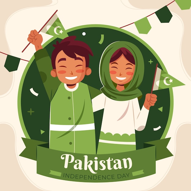 Gratis vector vlakke afbeelding voor de viering van de onafhankelijkheidsdag van pakistan