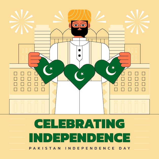 Gratis vector vlakke afbeelding voor de viering van de onafhankelijkheidsdag van pakistan