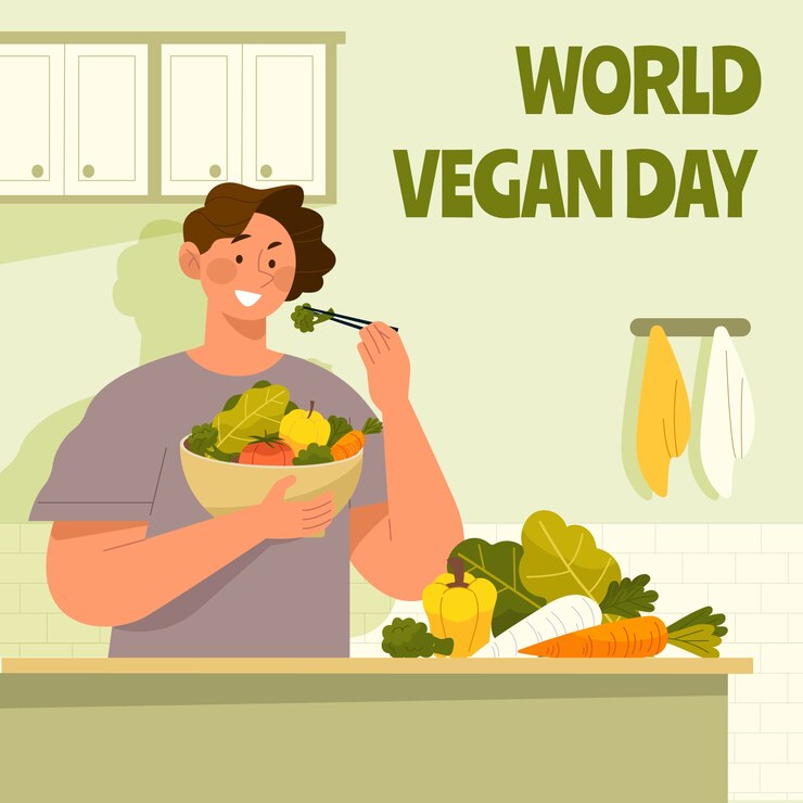 Gratis Vector vlakke afbeelding voor de viering van de wereld veganistische dag