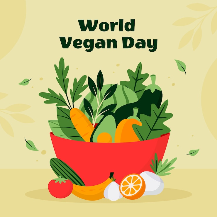 Gratis Vector vlakke afbeelding voor de viering van de wereld veganistische dag
