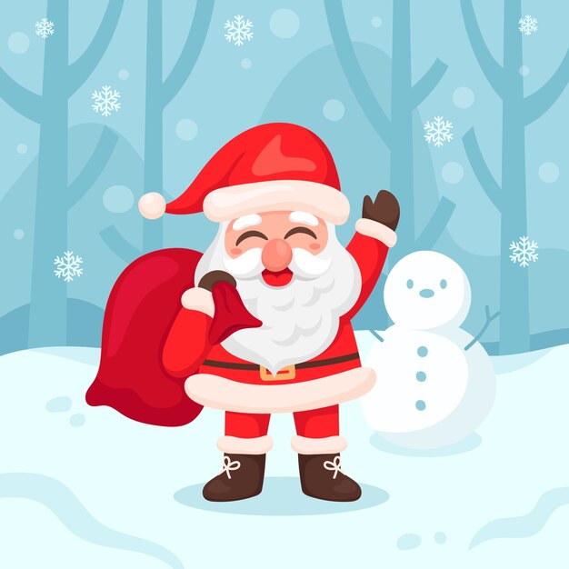 Vlakke afbeelding voor de viering van het kerstseizoen met cartoon kerstman