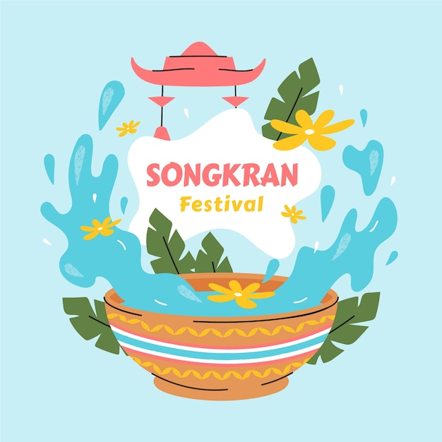 Gratis vector vlakke afbeelding voor de viering van het songkran-waterfestival