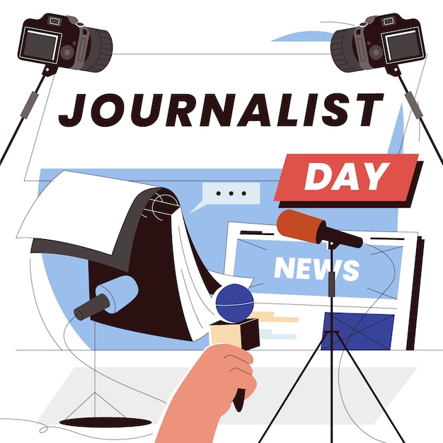 Gratis vector vlakke afbeelding voor dia del periodista-viering