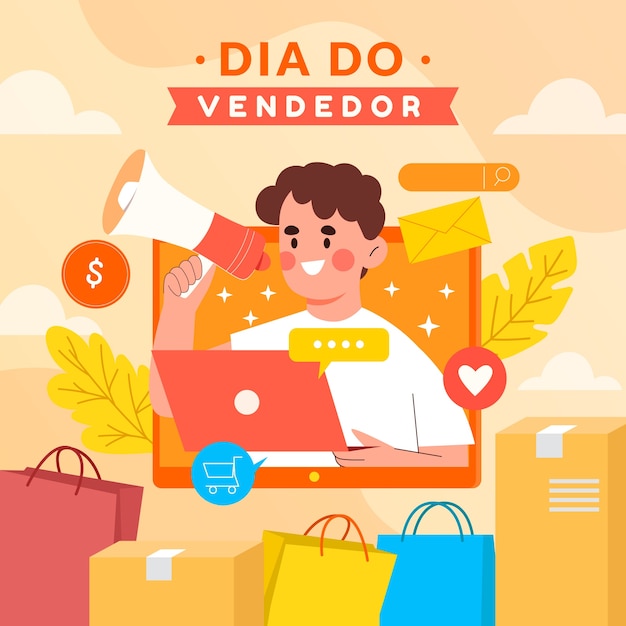 Gratis vector vlakke afbeelding voor dia do vendedor