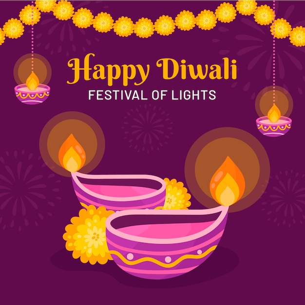 Gratis vector vlakke afbeelding voor diwali festival