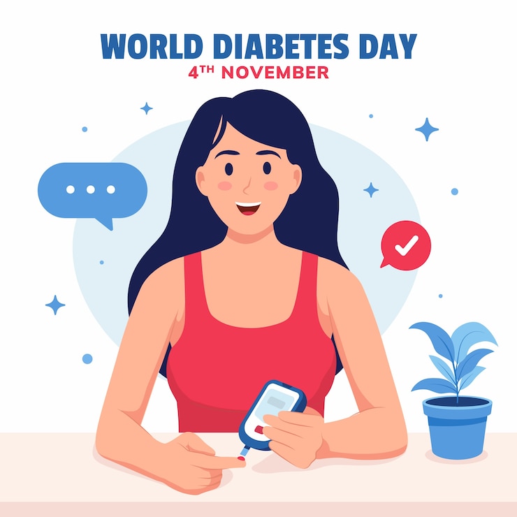 Gratis Vector vlakke afbeelding voor het bewustzijn van werelddiabetesdag