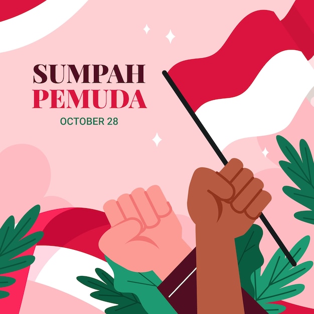 Gratis vector vlakke afbeelding voor indonesische sumpah pemuda