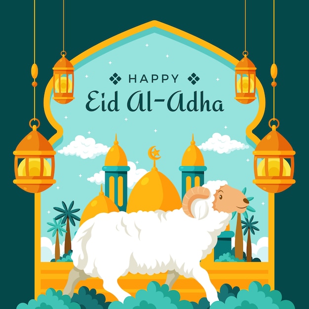 Gratis vector vlakke afbeelding voor islamitische eid al-adha viering