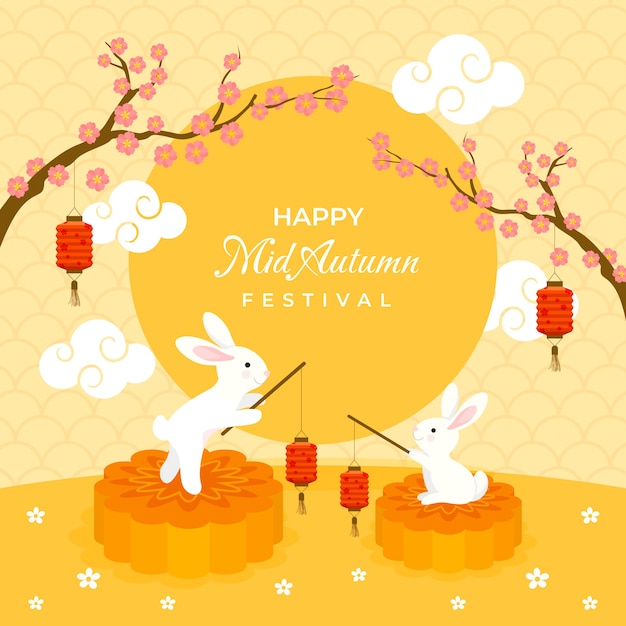 Gratis vector vlakke afbeelding voor mid-herfstfestivalviering