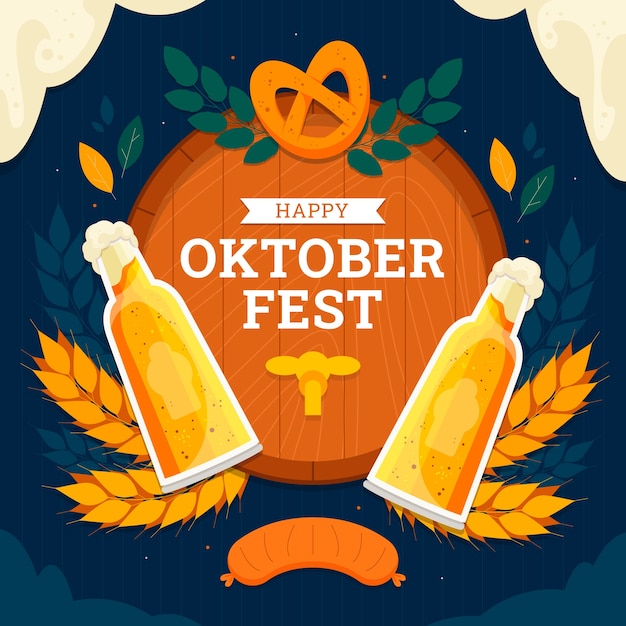 Gratis vector vlakke afbeelding voor oktoberfest bierfestivalviering