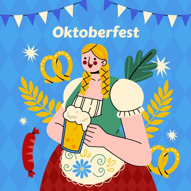 Gratis vector vlakke afbeelding voor oktoberfest festival