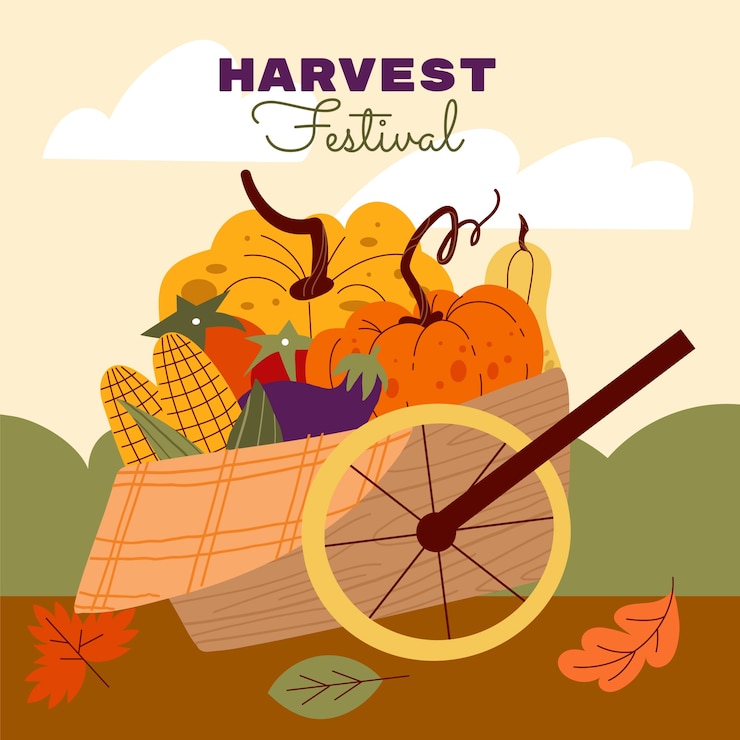 Gratis Vector vlakke afbeelding voor oogstfeestviering