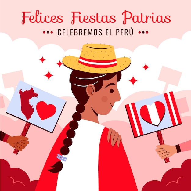 Gratis vector vlakke afbeelding voor peruaanse fiestas patrias-vieringen