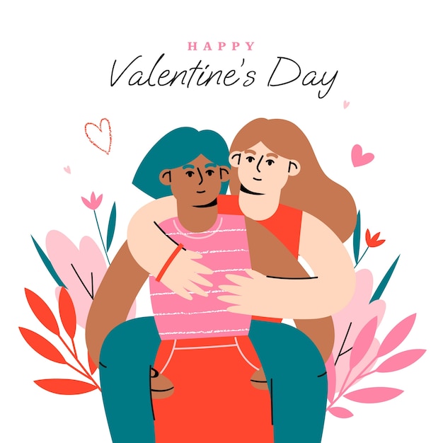 Gratis vector vlakke afbeelding voor valentijnsdagviering