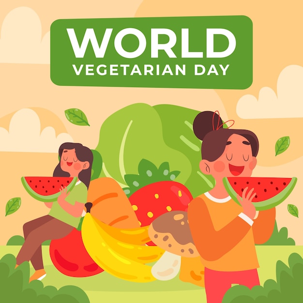 Gratis vector vlakke afbeelding voor wereld vegetarische dag