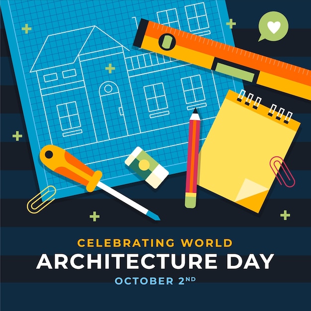 Gratis vector vlakke afbeelding voor wereldarchitectuurdag