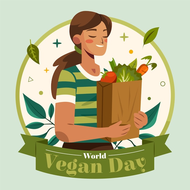 Gratis vector vlakke afbeelding voor world vegan day-evenement