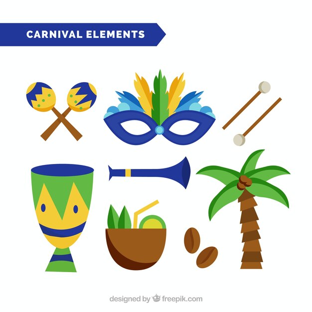 Vlakke braziliaanse carnaval elementen collectie