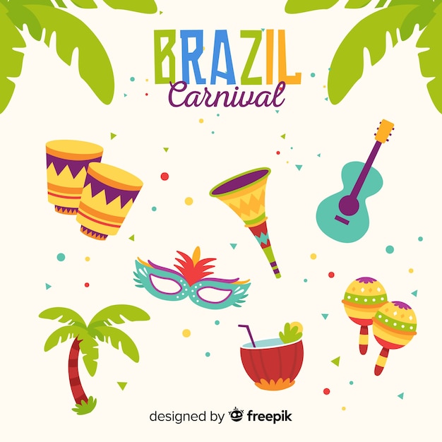 Gratis vector vlakke braziliaanse carnaval elementen instellen