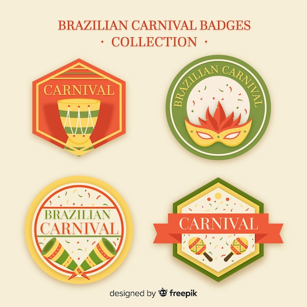 Gratis vector vlakke braziliaanse carnaval-kentekeninzameling