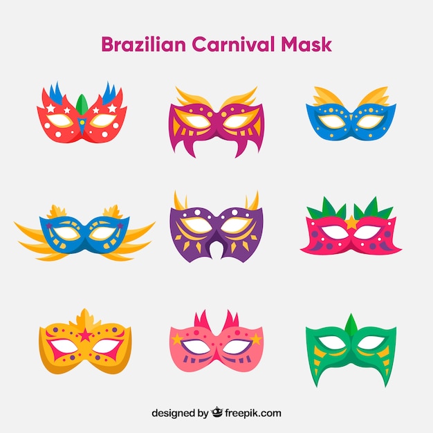 Vlakke braziliaanse carnaval masker collectie