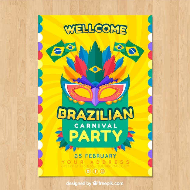 Vlakke braziliaanse carnaval-partijvlieger / affiche