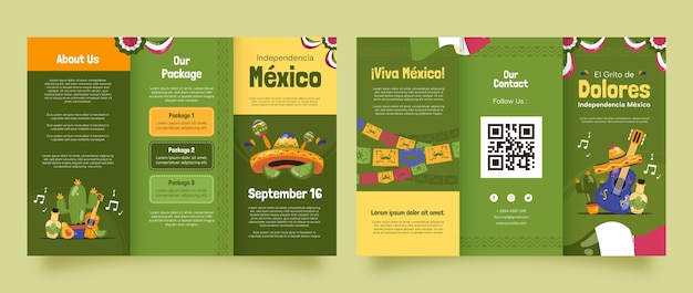 Gratis vector vlakke brochure sjabloon voor de viering van de onafhankelijkheidsdag van mexico