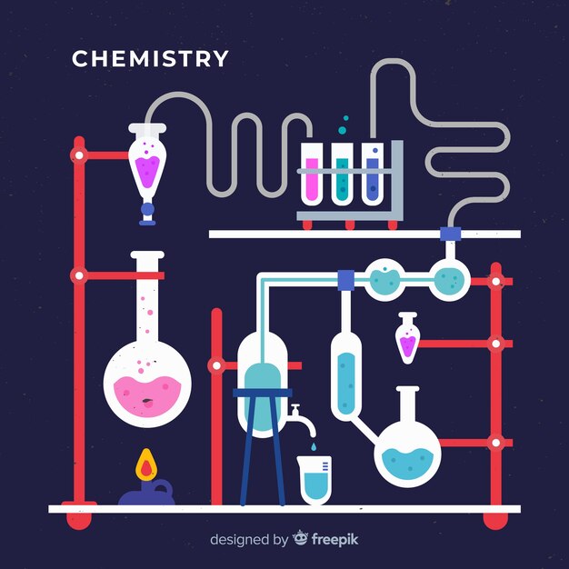 Vlakke chemie laboratorium met kolven