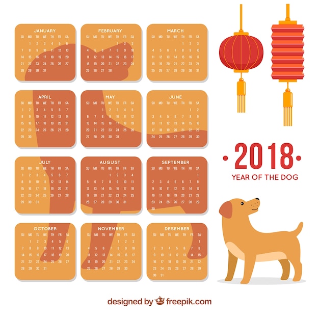 Vlakke chinese nieuwe jaarkalender