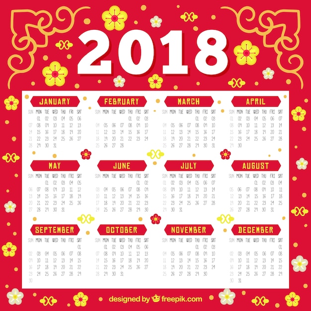 Gratis vector vlakke chinese nieuwe jaarkalender