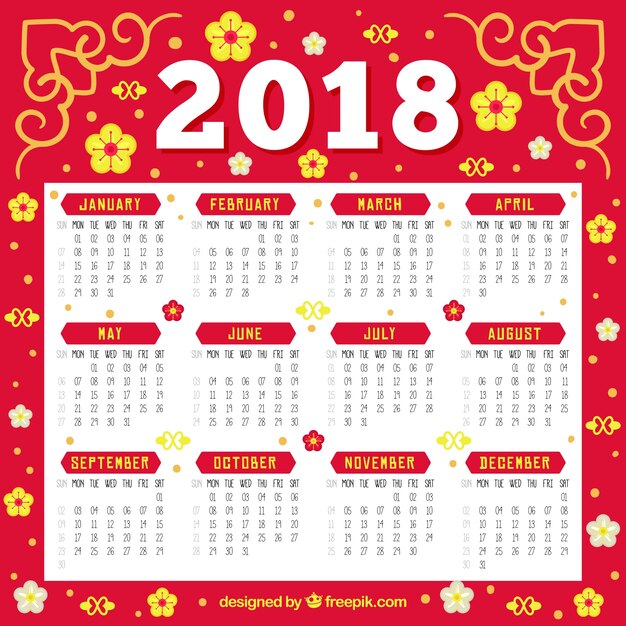 Vlakke Chinese nieuwe jaarkalender