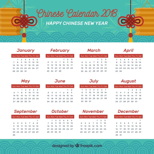 Gratis vector vlakke chinese nieuwe jaarkalender