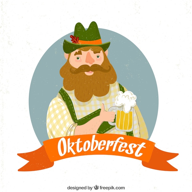 Gratis vector vlakke duitse manwijn bier en baard