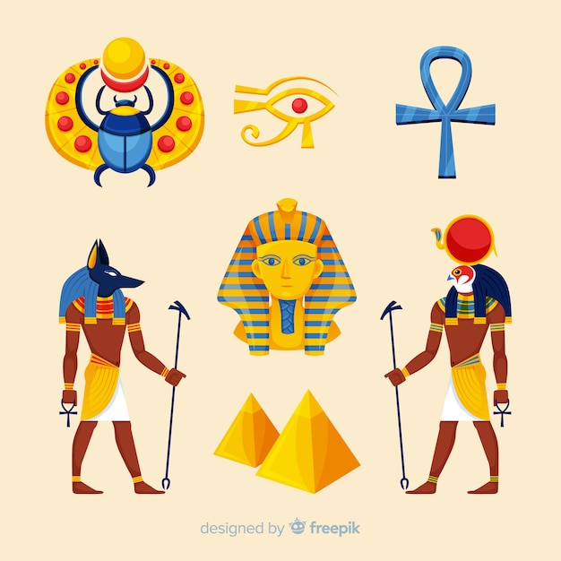 Gratis vector vlakke egyptische symbolen en godeninzameling