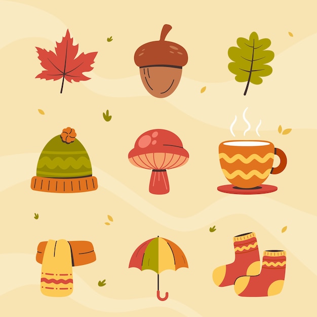 Gratis vector vlakke elementencollectie voor het herfstseizoen