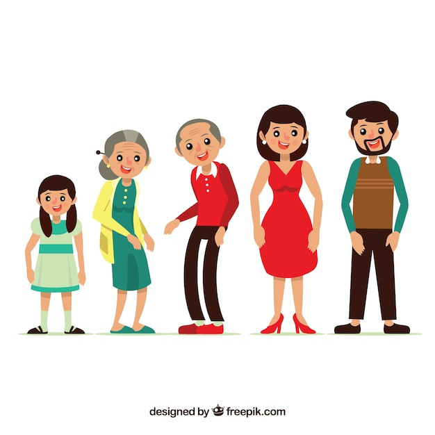 Gratis vector vlakke en gelukkige familie met grootouders