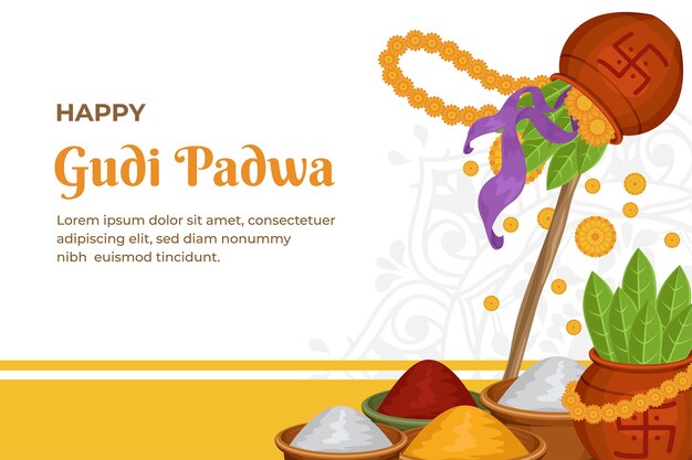 Gratis vector vlakke gudi padwa festival viering achtergrond