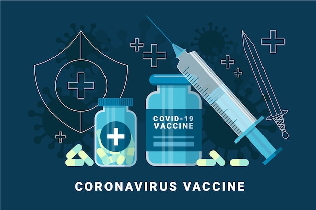 Vlakke hand getekend coronavirus vaccin achtergrond