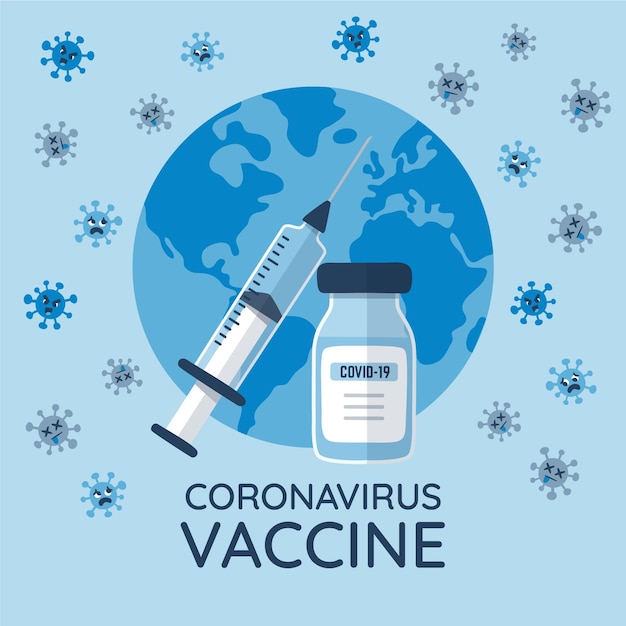 Gratis vector vlakke hand getekend coronavirus vaccin illustratie